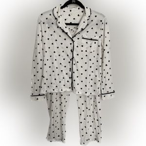 NWOT Kate Spade Pajama/Sleepwear Set, Large, White with Black Hearts